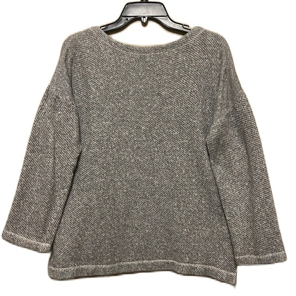 EILEEN FISHER 100% Organic Cotton, Scoop Neckline Sweater, Dark Gray & White, SP - Picture 2 of 6